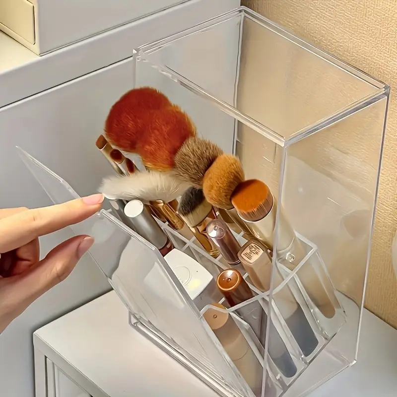 Women'S Vanity Accessories - Porte-brosse de maquillage transparent rabattable, boîte