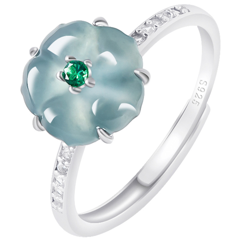 Women Accessories Gift - Bagues en jade birman bleu, argent