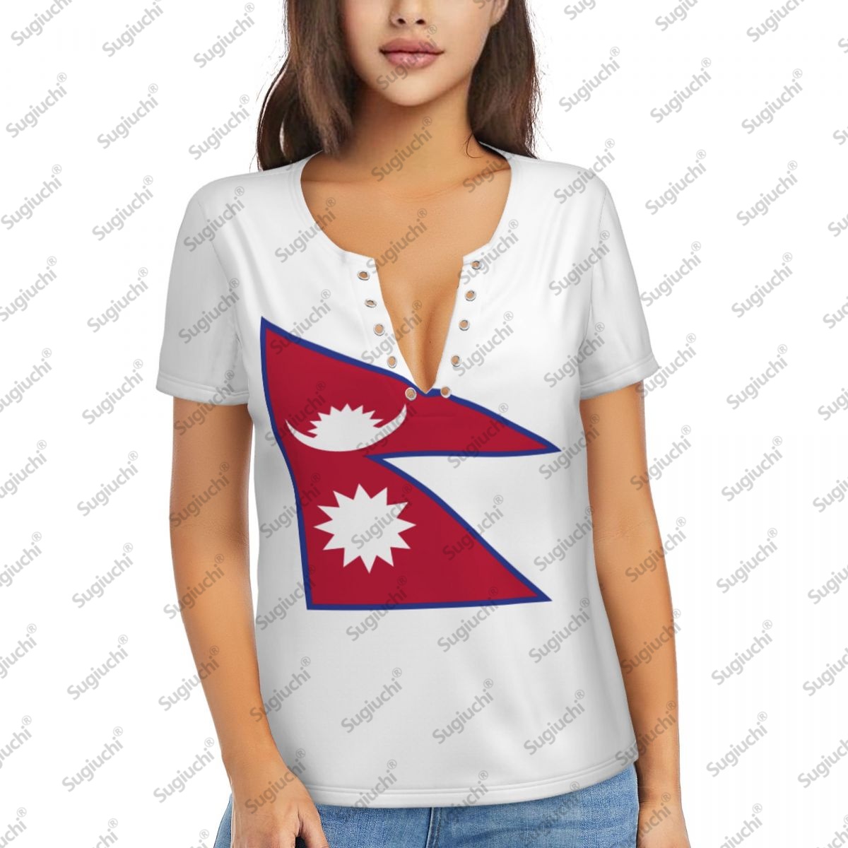 Women Accessories Nepal - 2025 drapeau du népal Sexy col