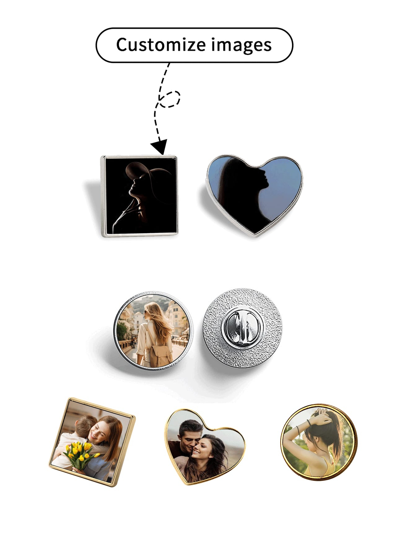 Brooch Pin Gold - Broche personnalisée en métal doré/argent –