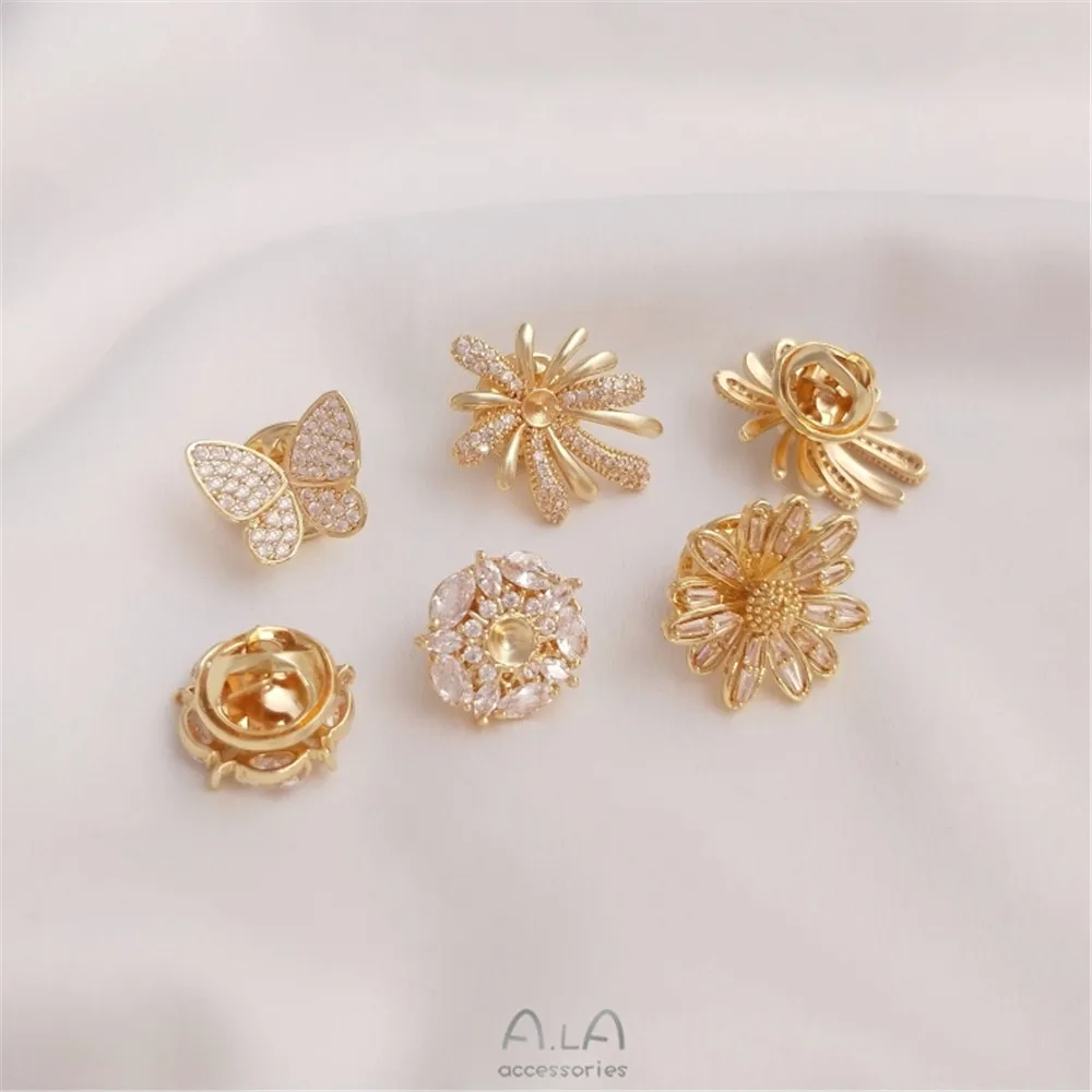 Brooch Pin Gold - 14K plaqué or micro incrusté zircon